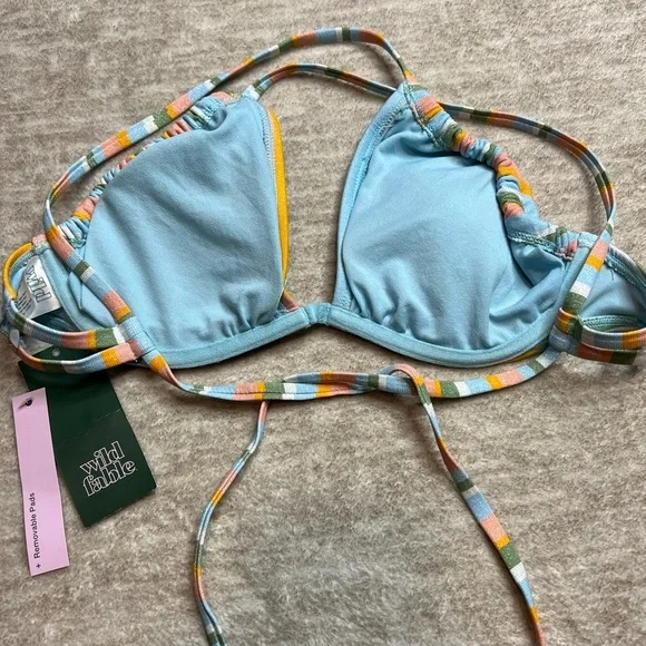 Women's Small Underwire String Bikini Top Colorful Shimmer Stripe Padded Sexy - Picture 7 of 9